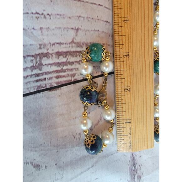 Gold Tone Faux Pear and Green/blue Beads Necklace Bracelet Set - Picture 8 of 8